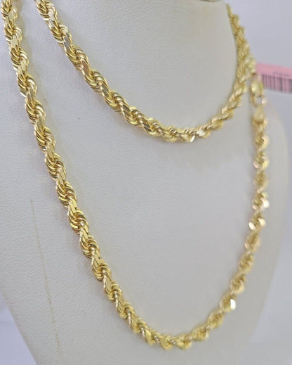 Real 14k Gold Rope Chain Necklace 6mm 18 - 28 Inch 14kt Yellow Gold Diamond Cut - Reva Jeweler