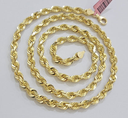 Real 14k Gold Rope Chain Necklace 6mm 18 - 28 Inch 14kt Yellow Gold Diamond Cut - Reva Jeweler