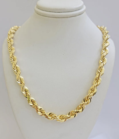 Real 14k Gold Rope Chain Necklace 7mm 24 Inch Diamond Cut SOLID 14kt Yellow Gold - Reva Jeweler
