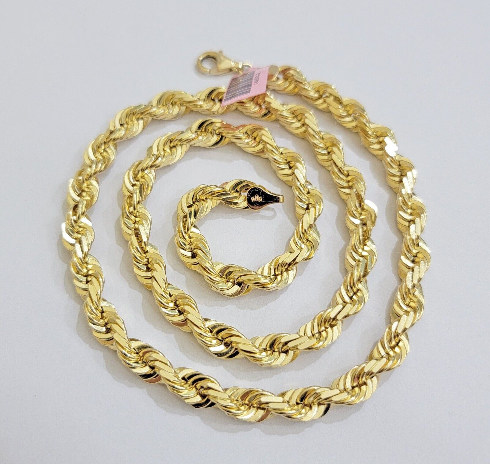 Real 14k Gold Rope Chain Necklace 7mm 24 Inch Diamond Cut SOLID 14kt Yellow Gold - Reva Jeweler