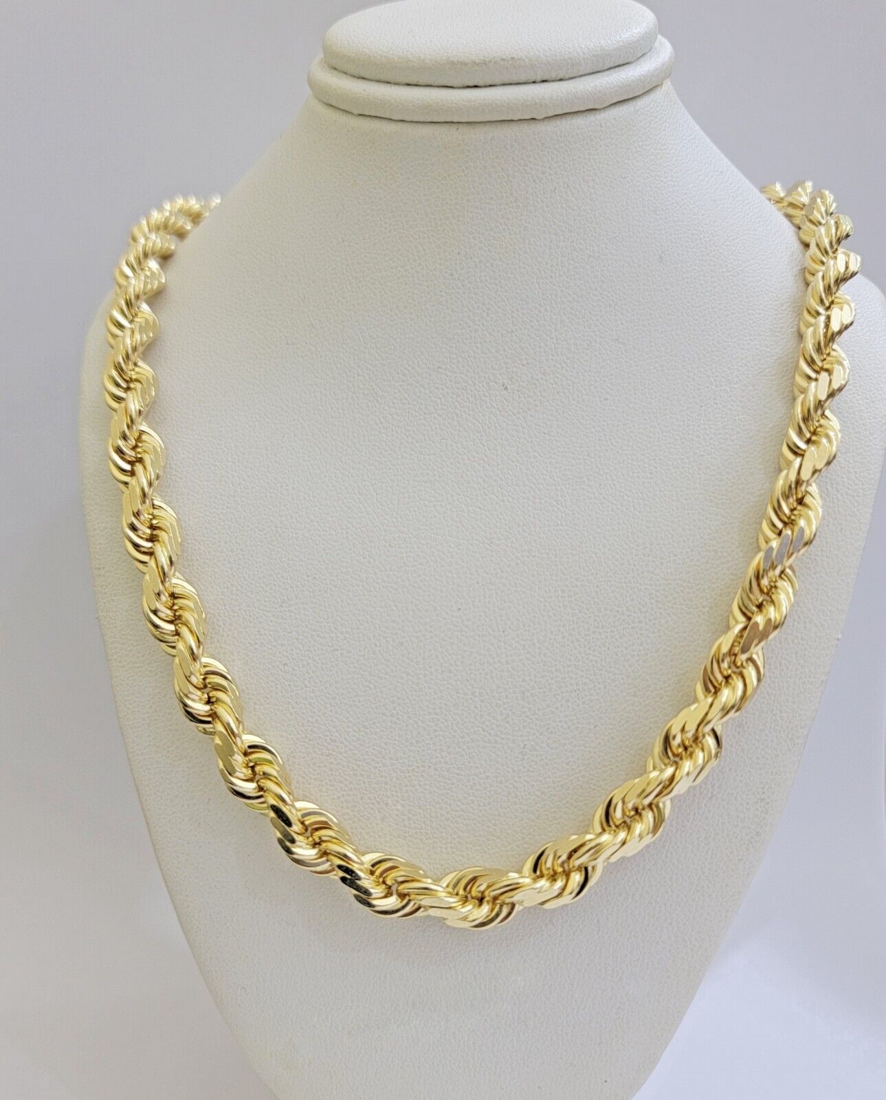Real 14k Gold Rope Chain Necklace 8mm 22 Inch Diamond Cut SOLID 14kt Yellow Gold - Reva Jeweler