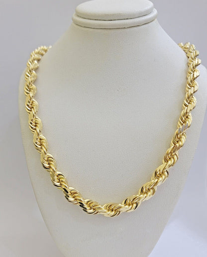 Real 14k Gold Rope Chain Necklace 8mm 22 Inch Diamond Cut SOLID 14kt Yellow Gold - Reva Jeweler