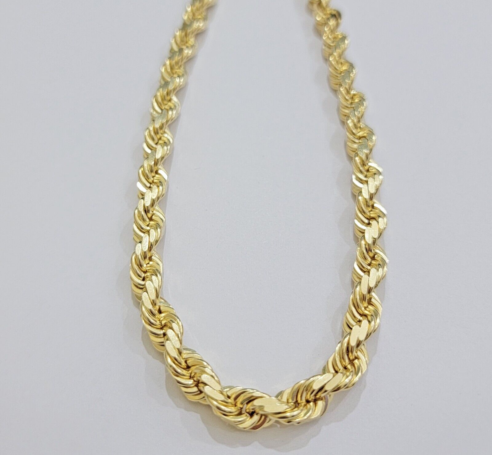 Real 14k Gold Rope Chain Necklace 8mm 22 Inch Diamond Cut SOLID 14kt Yellow Gold - Reva Jeweler
