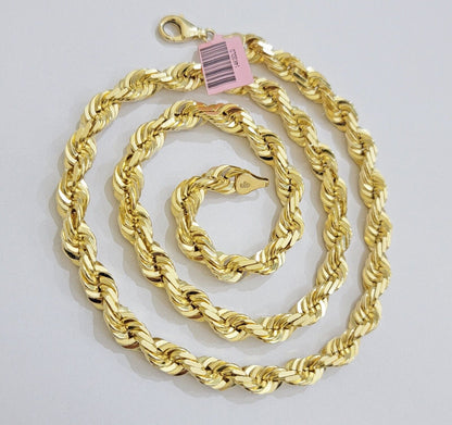 Real 14k Gold Rope Chain Necklace 8mm 22 Inch Diamond Cut SOLID 14kt Yellow Gold - Reva Jeweler