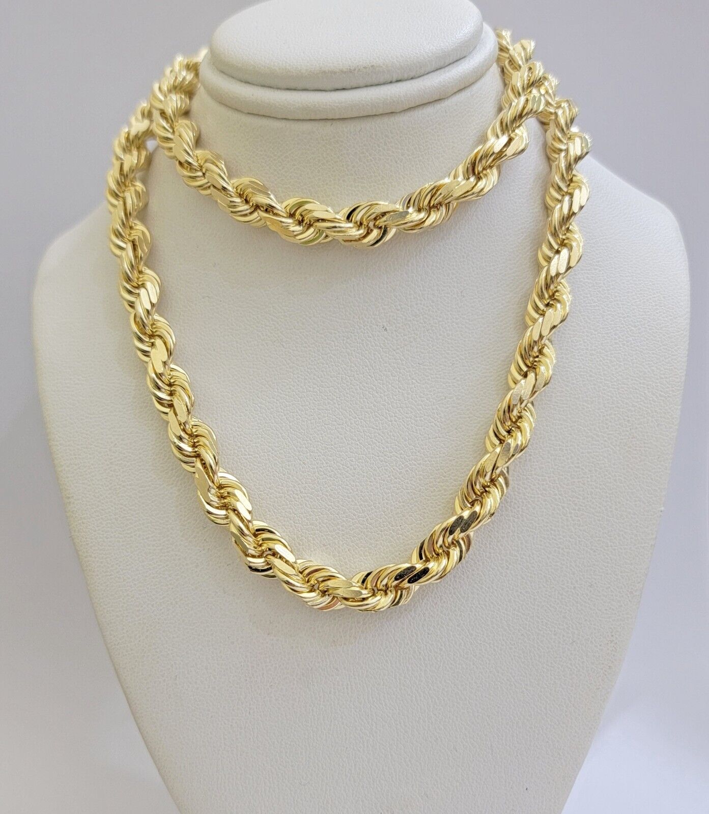 Real 14k Gold Rope Chain Necklace 8mm 22 Inch Diamond Cut SOLID 14kt Yellow Gold - Reva Jeweler