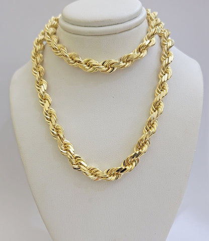 Real 14k Gold Rope Chain Necklace 8mm 22 Inch Diamond Cut SOLID 14kt Yellow Gold - Reva Jeweler
