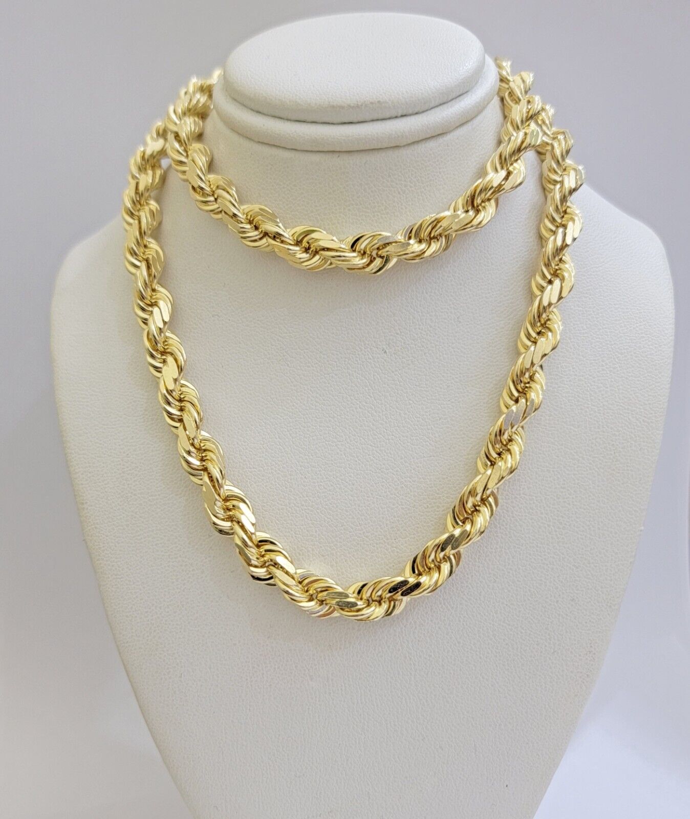 Real 14k Gold Rope Chain Necklace 8mm 22 Inch Diamond Cut SOLID 14kt Yellow Gold - Reva Jeweler