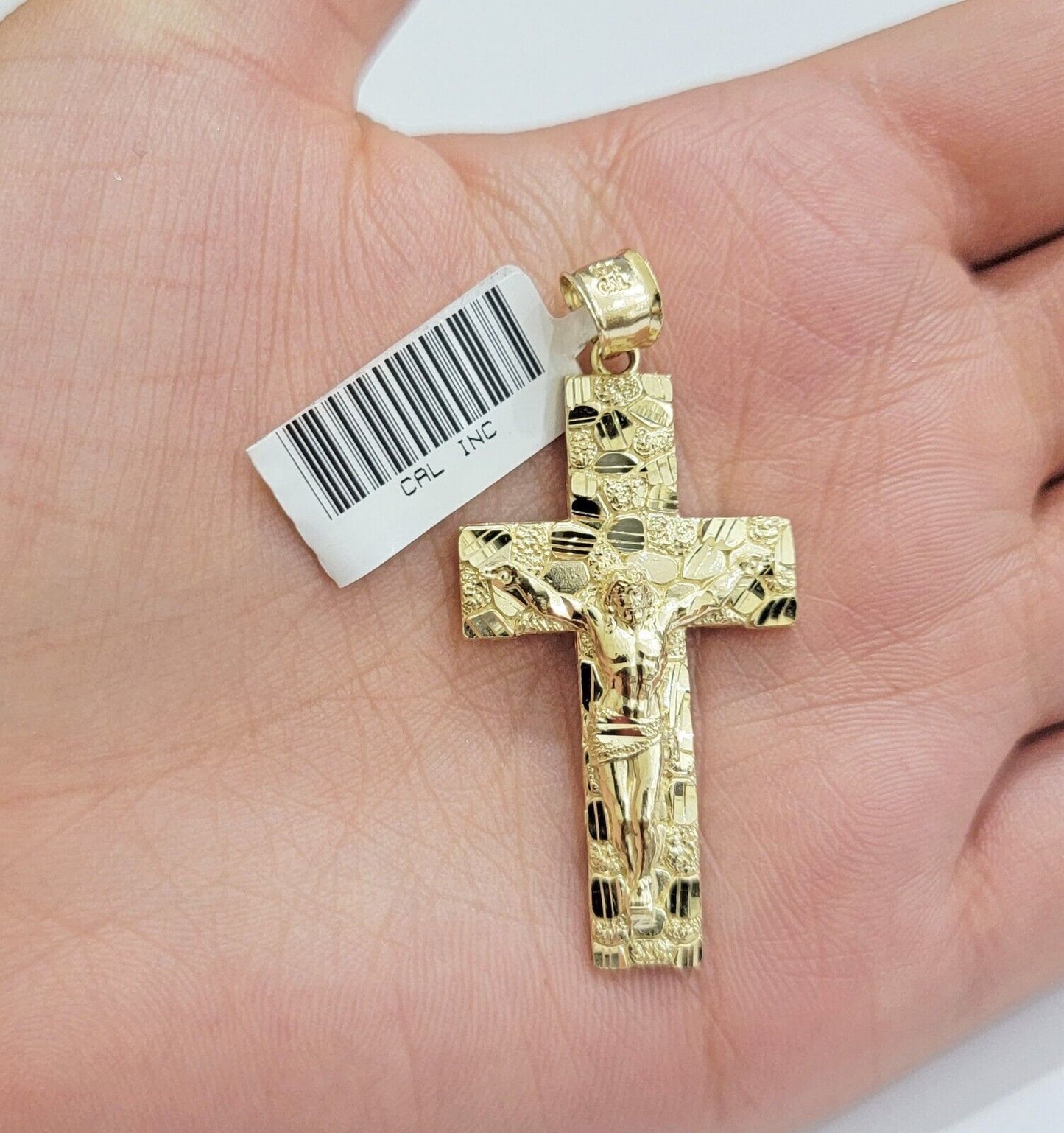 REAL 14k Gold Rope Chain Necklace Nugget Cross Charm Pendant SET 3mm 18 - 26 Inch - Reva Jeweler