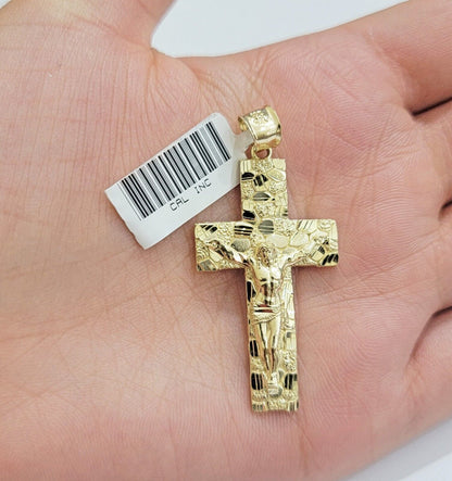REAL 14k Gold Rope Chain Necklace Nugget Cross Charm Pendant SET 3mm 18 - 26 Inch - Reva Jeweler