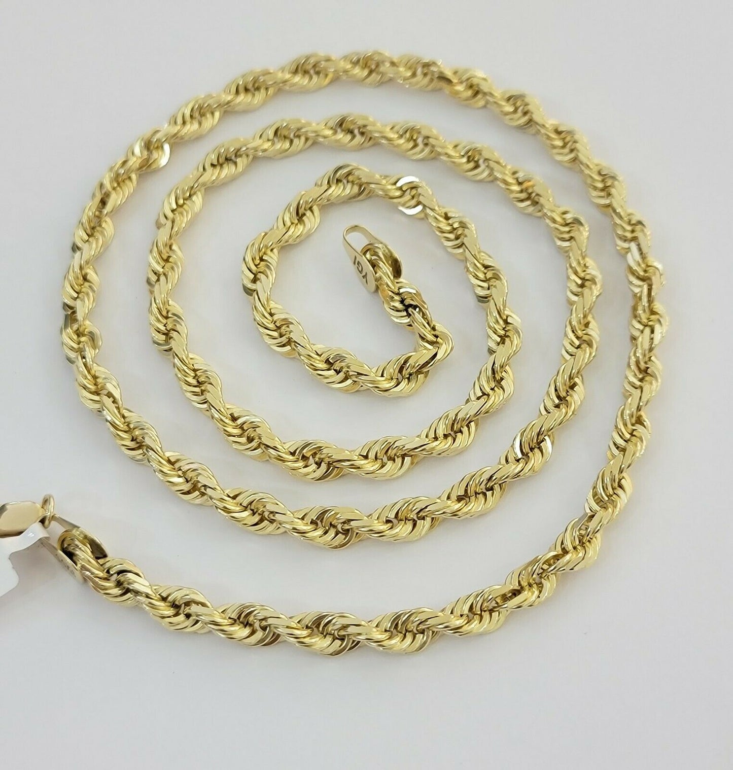 Real 14k gold Rope Chain Solid Necklace 6mm 26" inch Men women, 14kt yellow gold - Reva Jeweler