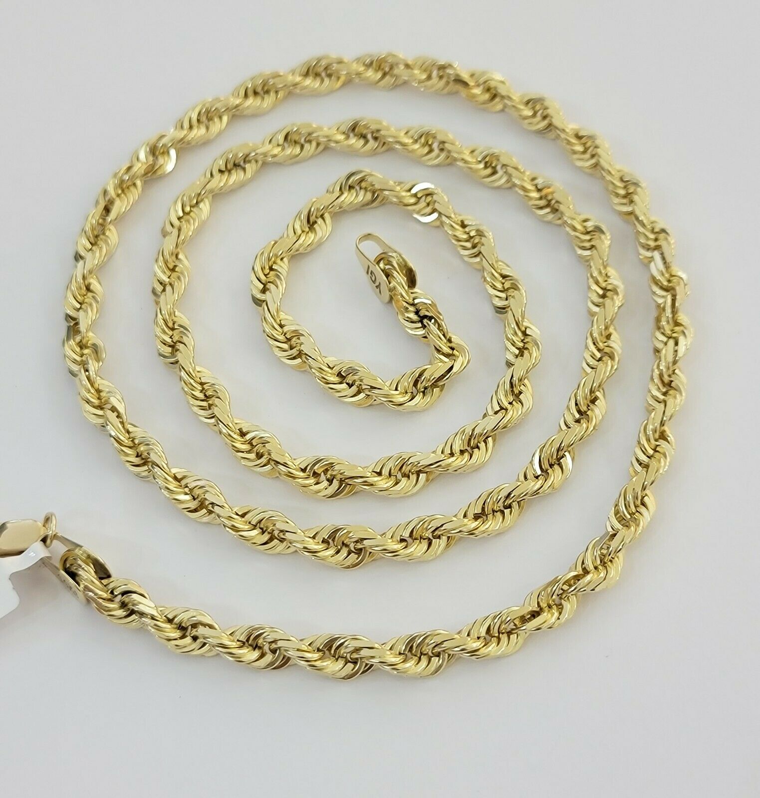 Real 14k gold Rope Chain Solid Necklace 6mm 26" inch Men women, 14kt yellow gold - Reva Jeweler