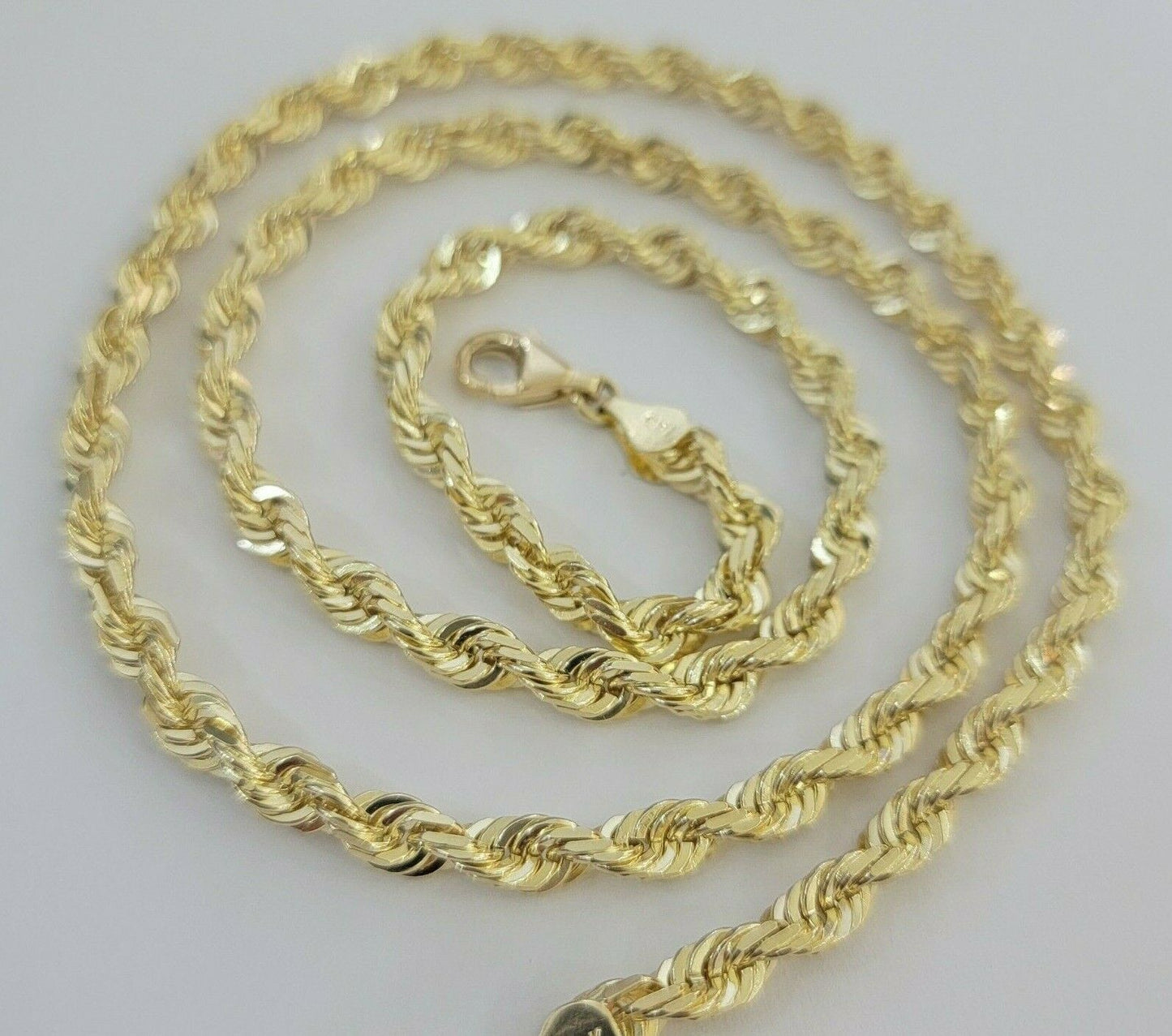 Real 14k gold Rope Chain Solid Necklace 6mm 26" inch Men women, 14kt yellow gold - Reva Jeweler