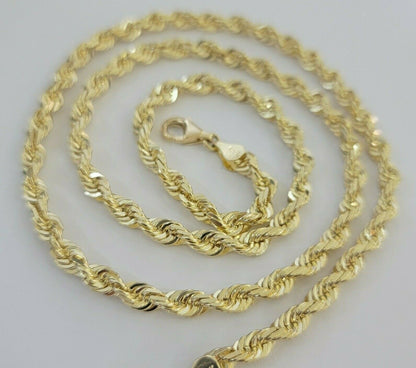 Real 14k gold Rope Chain Solid Necklace 6mm 26" inch Men women, 14kt yellow gold - Reva Jeweler