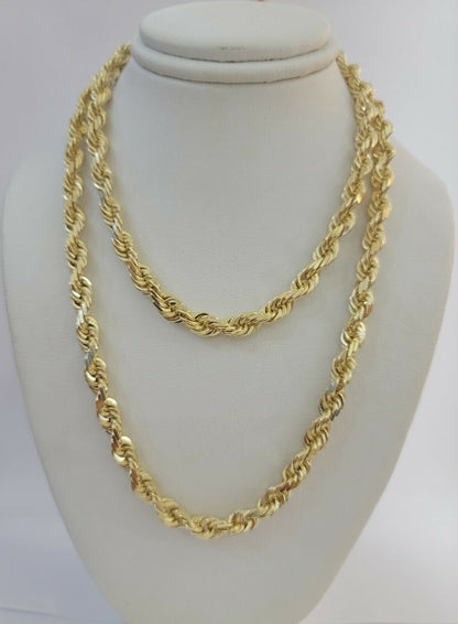 Real 14k gold Rope Chain Solid Necklace 6mm 26" inch Men women, 14kt yellow gold - Reva Jeweler