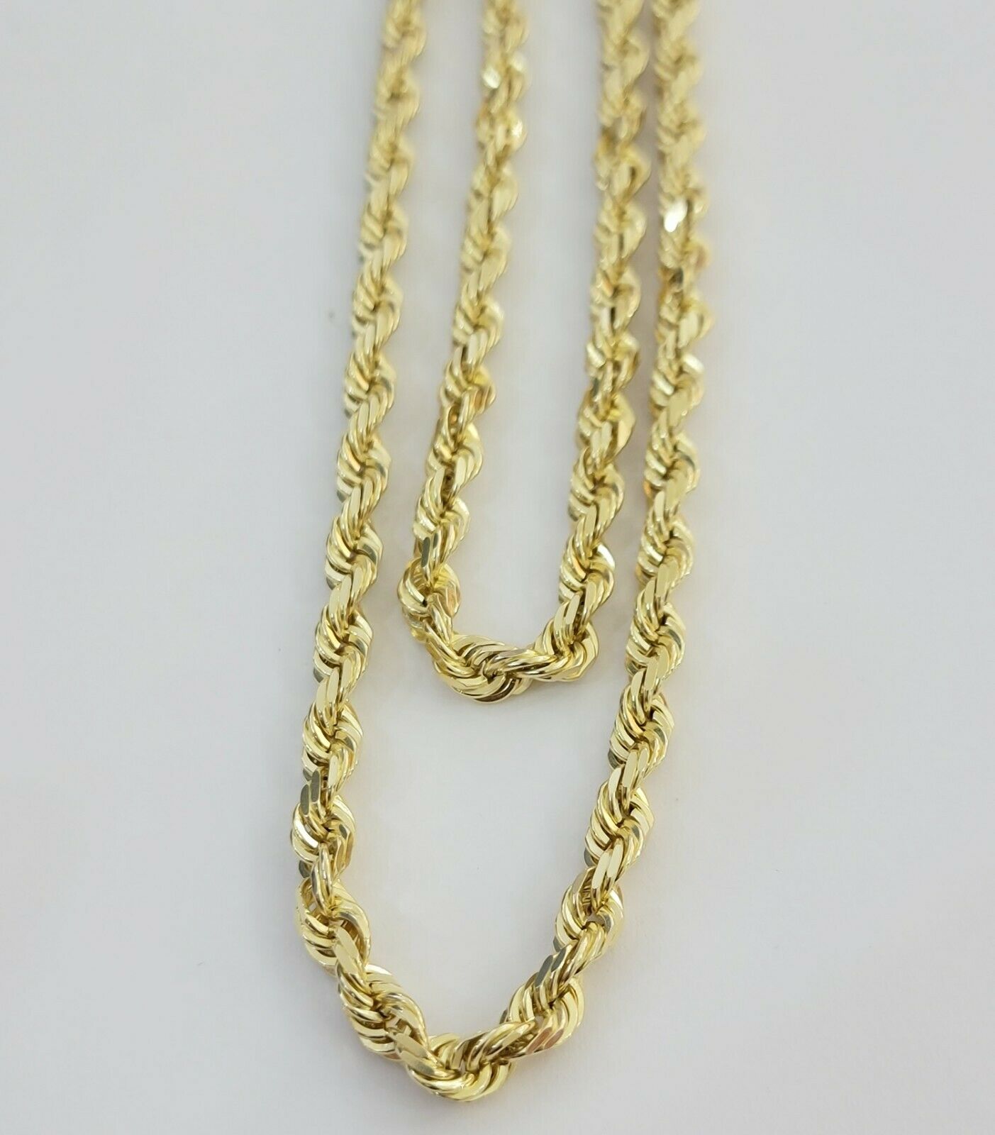 REAL 14k gold Rope Necklace 6mm chain, 14 kt Yellow Gold 22" Diamond Cut, SOLID - Reva Jeweler