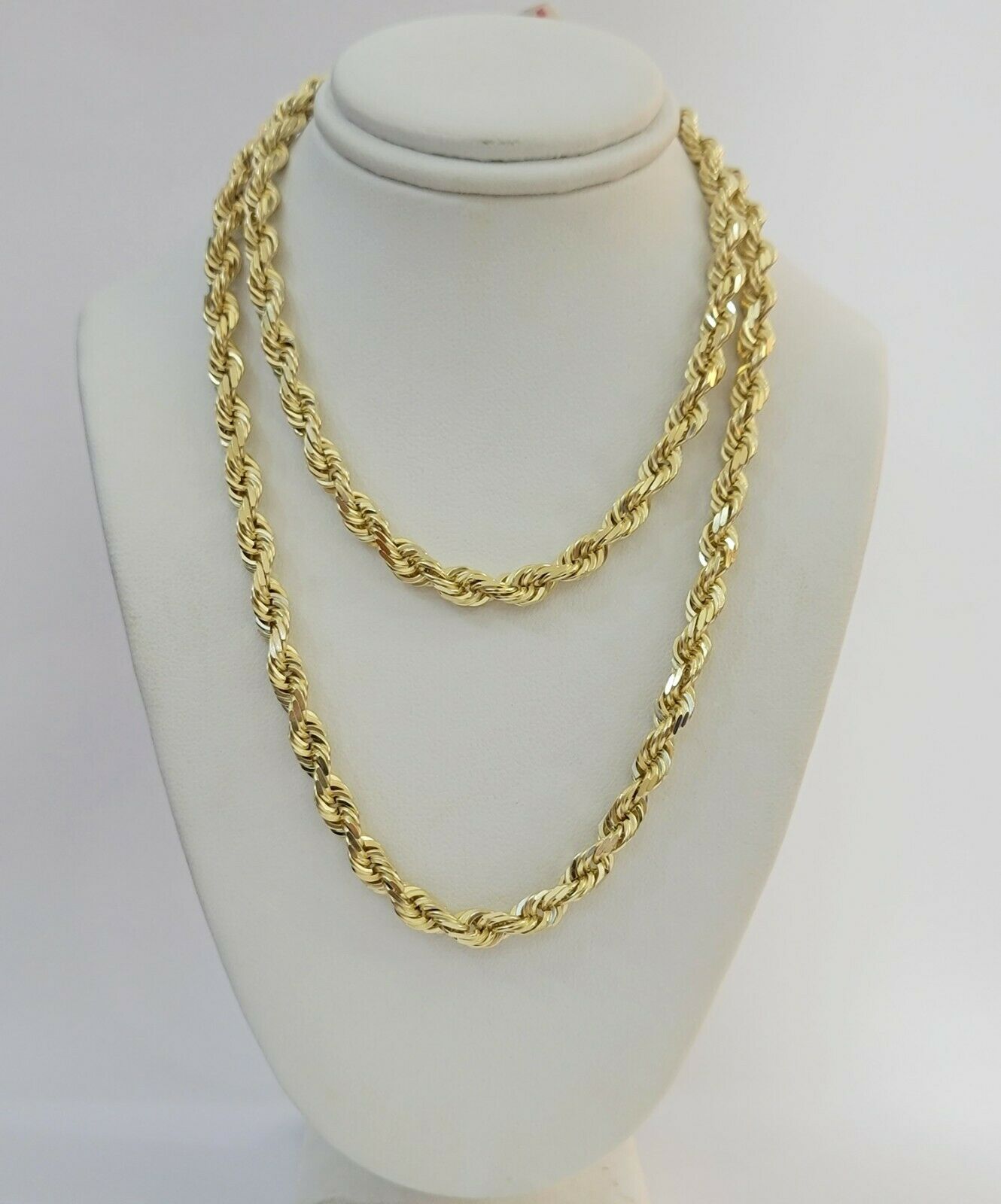 REAL 14k gold Rope Necklace 6mm chain, 14 kt Yellow Gold 22" Diamond Cut, SOLID - Reva Jeweler