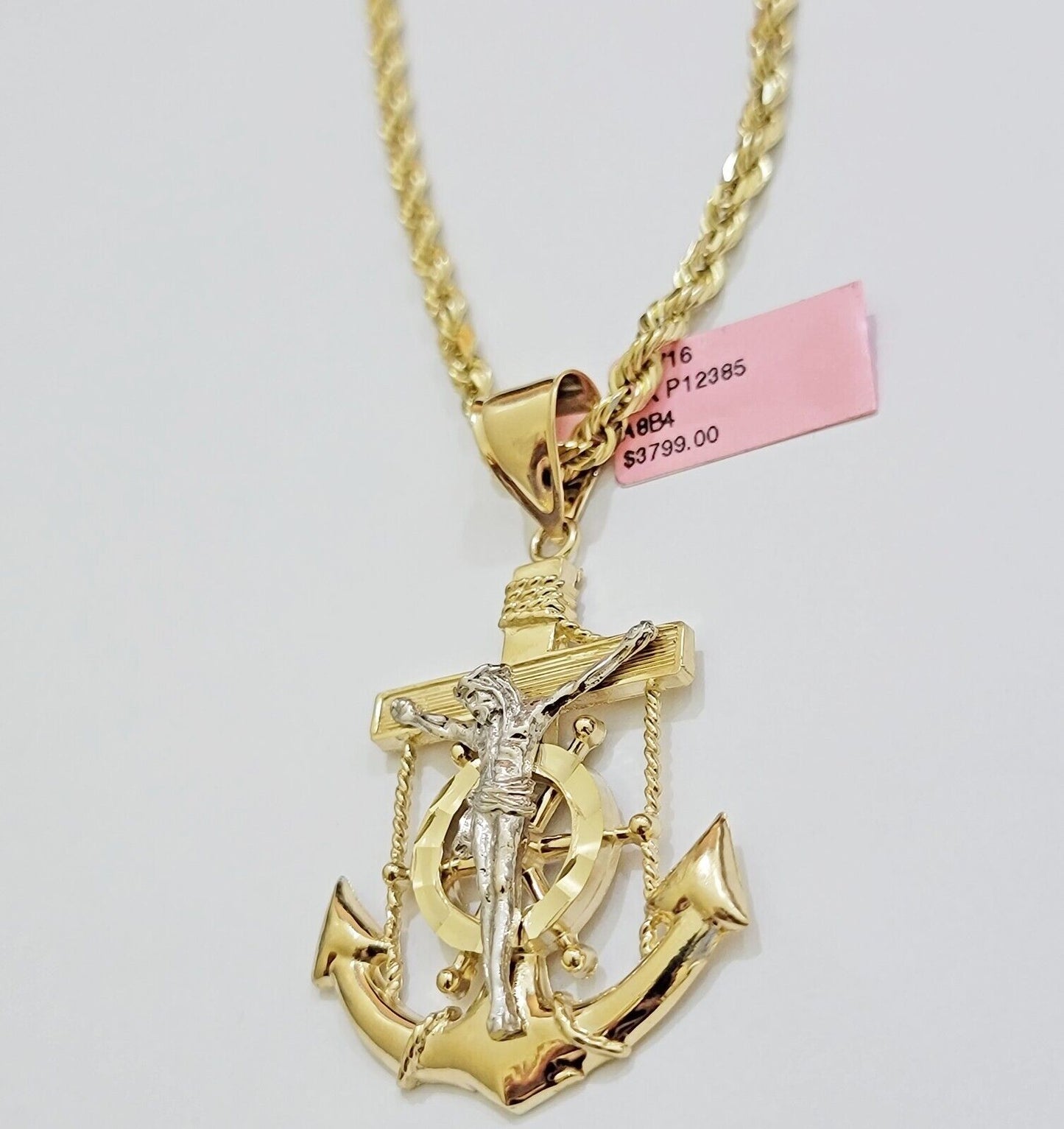 REAL 14k Gold Rope Necklace Anchor Charm Pendant SET SOLID 4mm 20 - 30" Necklace - Reva Jeweler