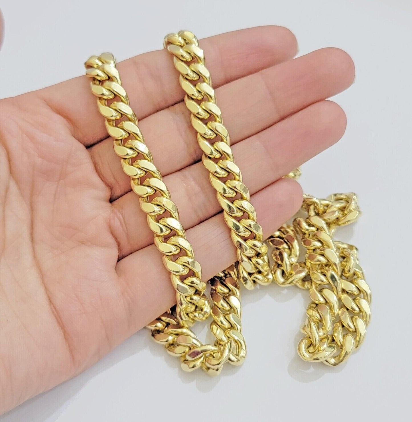 Real 14k Mens Chain Miami Cuban Link Necklace 22" 9mm 14KT Mens Real Gold Sale - Reva Jeweler