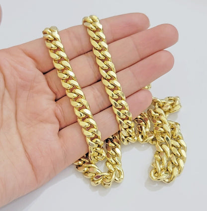 Real 14k Mens Chain Miami Cuban Link Necklace 22" 9mm 14KT Mens Real Gold Sale - Reva Jeweler