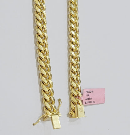 Real 14k Mens Chain Miami Cuban Link Necklace 22" 9mm 14KT Mens Real Gold Sale - Reva Jeweler
