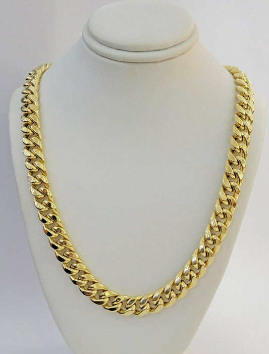 Real 14k Mens Chain Miami Cuban Link Necklace 24" 9mm 14KT Yellow Gold Box lock - Reva Jeweler