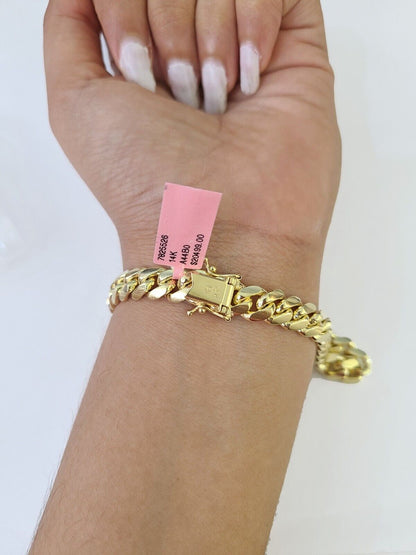 Real 14k Miami Cuban link Bracelet Yellow Gold 8mm 7.5" 8" 8.5" 9" Inch Solid - GoldenlinQ