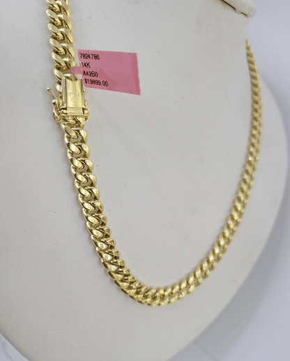 Real 14K Miami Cuban Link Chain Necklace Yellow Gold 22 inch 7mm Mens 14KT