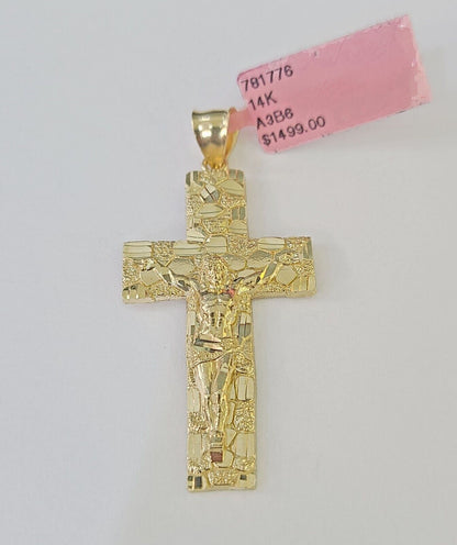 Real 14k Rope Chain Jesus Cross Charm Set Yellow Gold 3mm 18"-26" Necklace