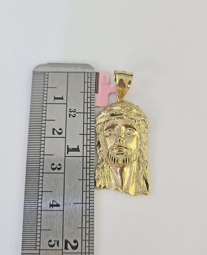 Real 14k Rope Chain Jesus Head Charm Set Yellow Gold 3mm 18 - 30" Necklace Pendant - GoldenlinQ