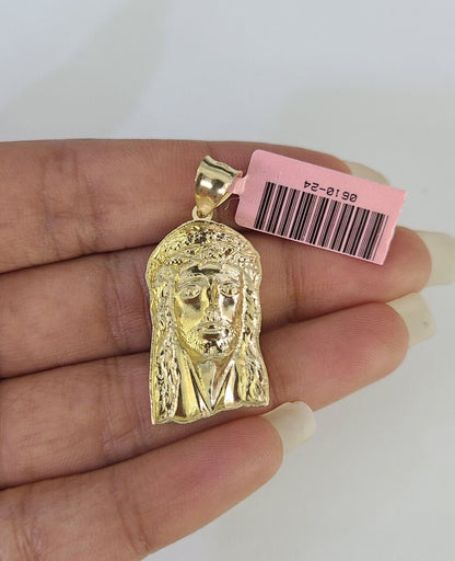 Real 14k Rope Chain Jesus Head Charm Set Yellow Gold 4mm 18 - 30" Necklace Pendant - GoldenlinQ