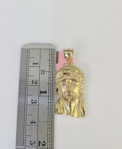 Real 14k Rope Chain Jesus Head Charm Set Yellow Gold 4mm 18 - 30" Necklace Pendant - GoldenlinQ