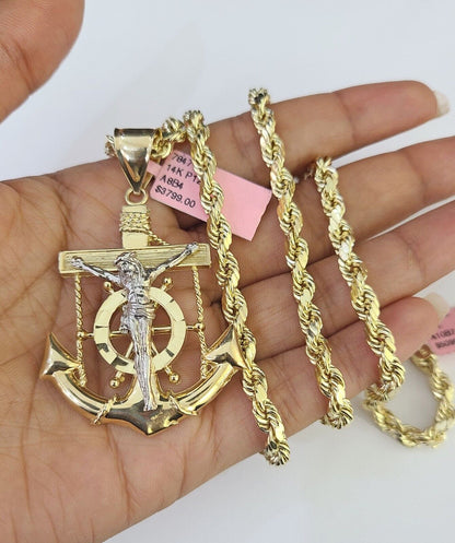 Real 14k Rope Chain Mayan Calendar Charm Yellow Gold Set 5mm 20"-30" Necklace