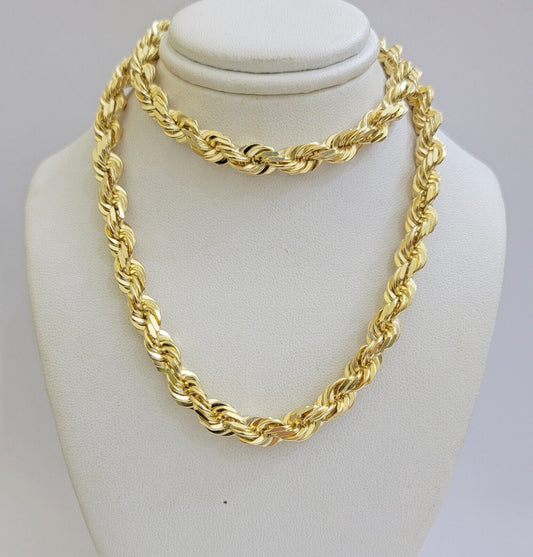 Real 14k Rope Chain Necklace 22 inch 7mm Diamond Cut Mens 14kt Yellow Gold SOLID