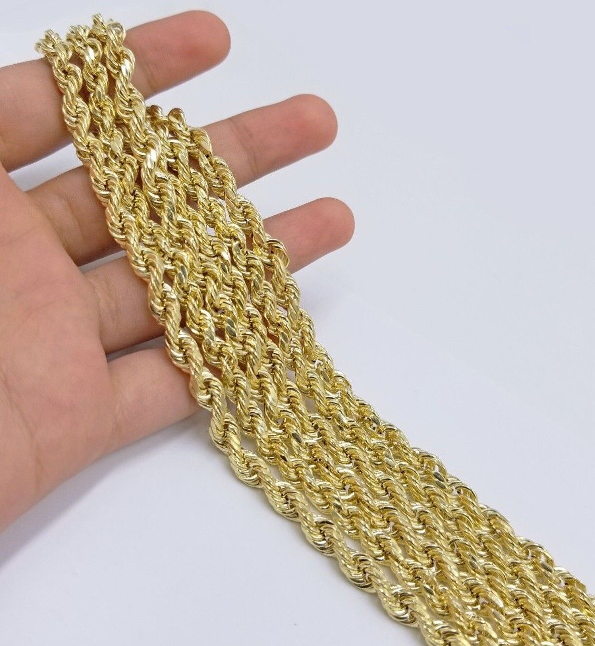 Real 14k Rope Chain Necklace 5mm 14kt Yellow Gold 18" 20" 22" 24" 26" inch Mens - Reva Jeweler