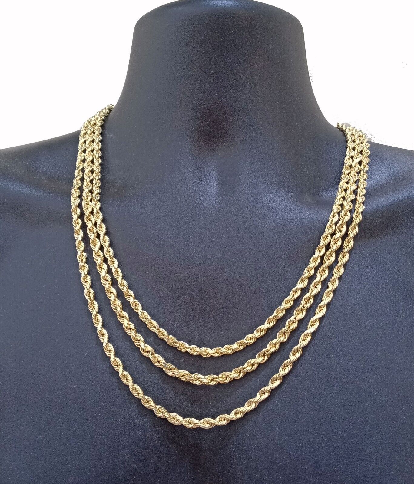 Real 14k Rope Chain Necklace 5mm 14kt Yellow Gold 18" 20" 22" 24" 26" inch Mens - Reva Jeweler