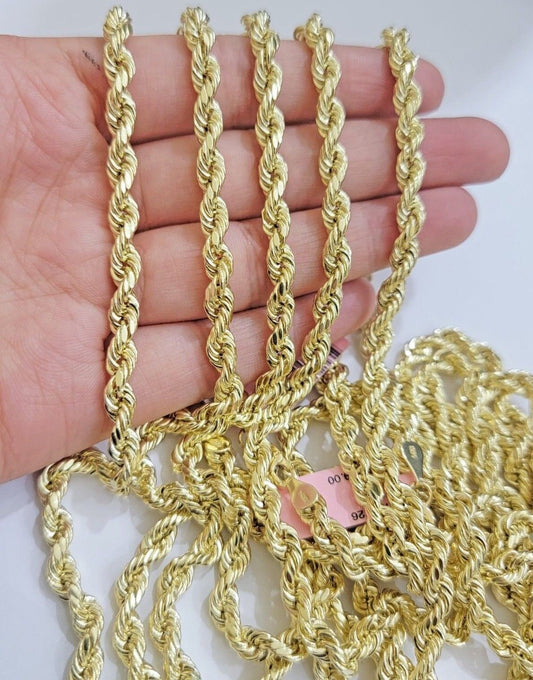 Real 14k Rope Chain Necklace 5mm 14kt Yellow Gold 18" 20" 22" 24" 26" inch Mens - Reva Jeweler
