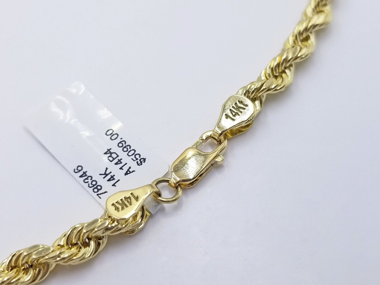 Real 14k Rope Chain Necklace 5mm 14kt Yellow Gold 18" 20" 22" 24" 26" inch Mens - Reva Jeweler