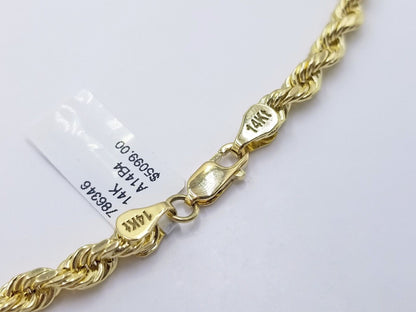 Real 14k Rope Chain Necklace 5mm 14kt Yellow Gold 18" 20" 22" 24" 26" inch Mens - Reva Jeweler