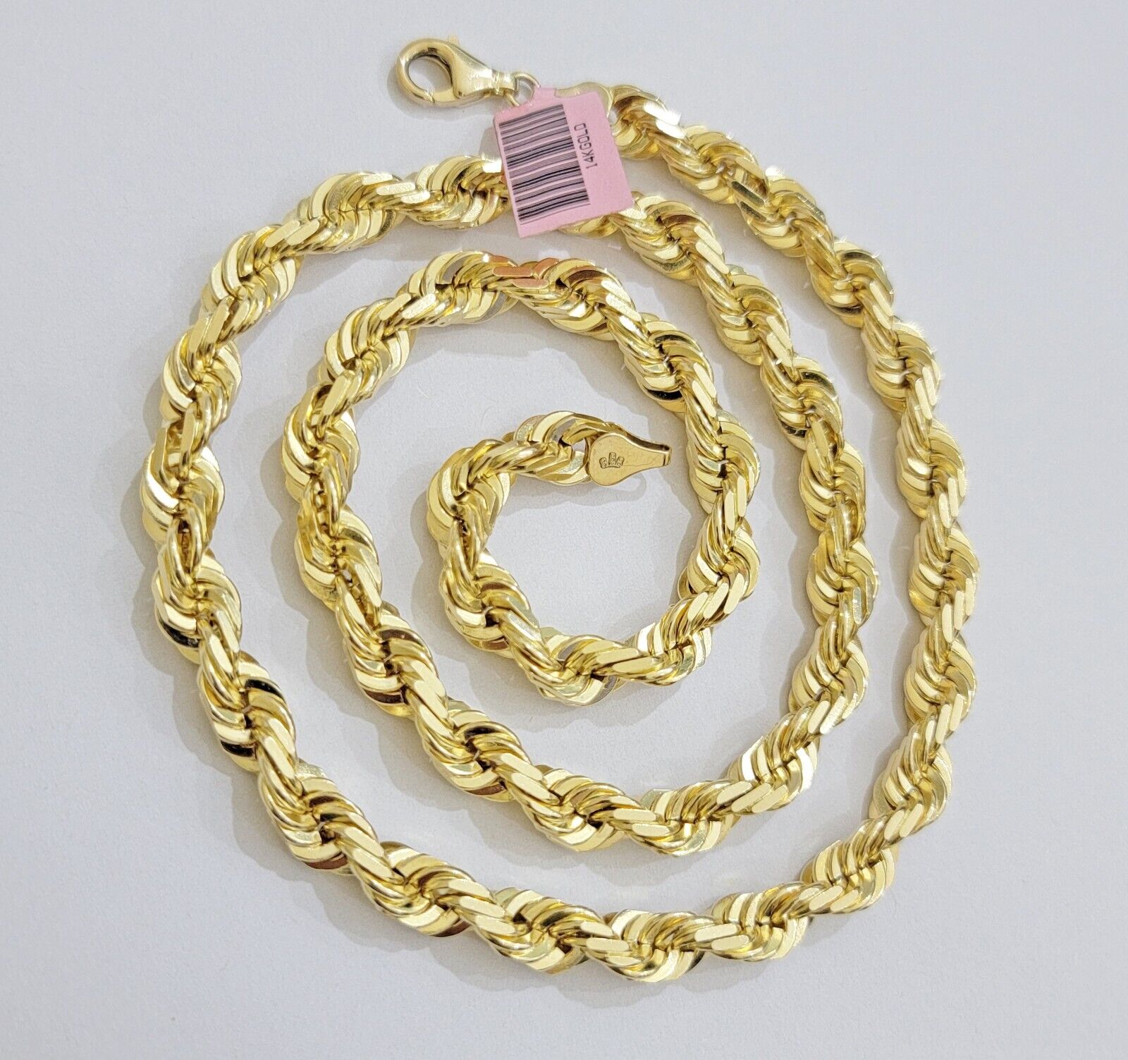 Real 14k Rope Chain Necklace 7mm Mens 14kt Yellow Gold 18 in - 30 inch SOLID - Reva Jeweler