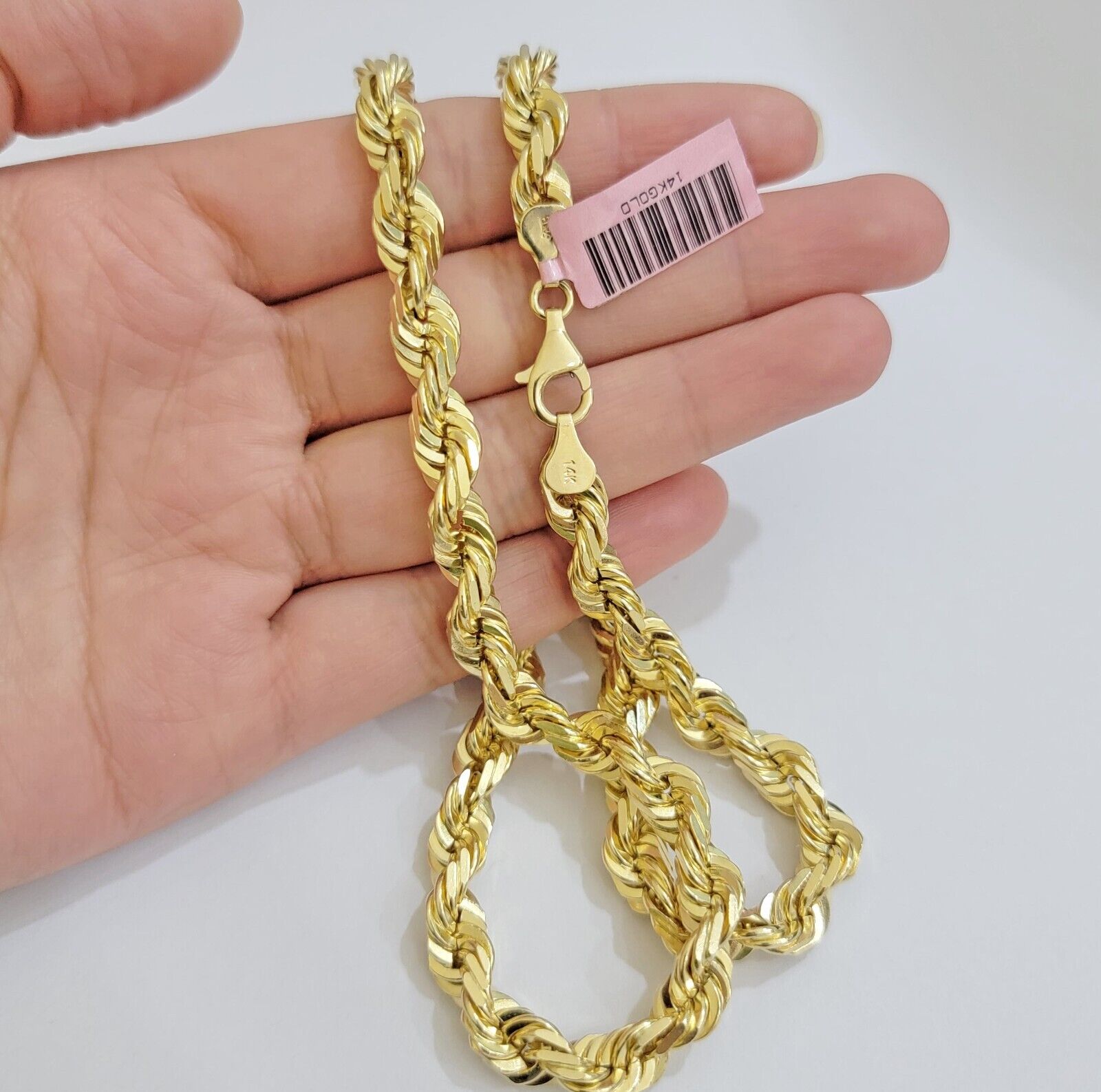 Real 14k Rope Chain Necklace 7mm Mens 14kt Yellow Gold 18 in - 30 inch SOLID - Reva Jeweler