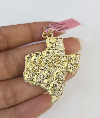 Real 14k Rope Chain Texas Map Charm Yellow Gold Set 5mm 20"-30" Necklace
