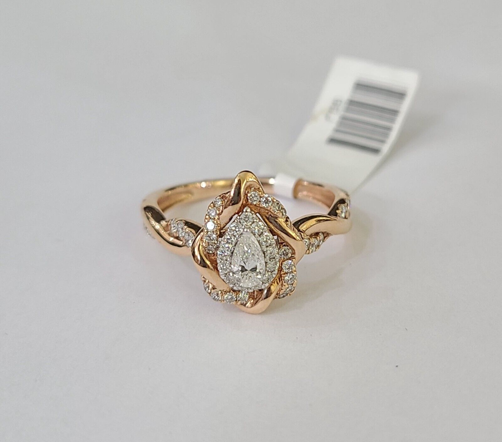 REAL 14k Rose Gold Diamond Ladies Ring Drop Shaped Women Engagement Wedding - Reva Jeweler