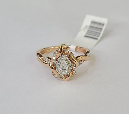 REAL 14k Rose Gold Diamond Ladies Ring Drop Shaped Women Engagement Wedding - Reva Jeweler