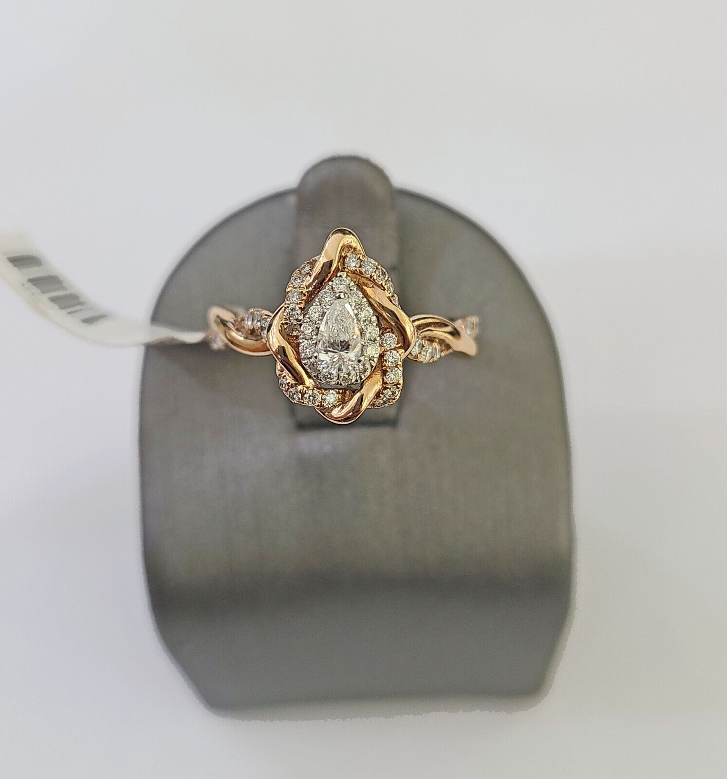 REAL 14k Rose Gold Diamond Ladies Ring Drop Shaped Women Engagement Wedding - Reva Jeweler