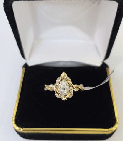 REAL 14k Rose Gold Diamond Ladies Ring Drop Shaped Women Engagement Wedding - Reva Jeweler