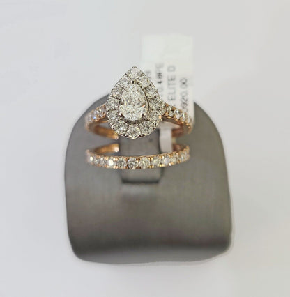 REAL 14k Rose Gold Diamond Ladies Ring Drop Shaped Women Engagement Wedding - Reva Jeweler