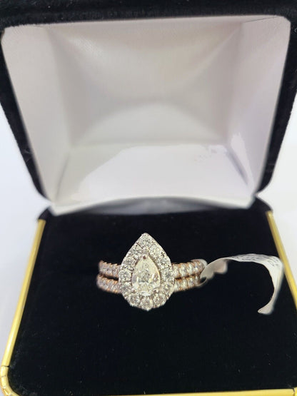 REAL 14k Rose Gold Diamond Ladies Ring Drop Shaped Women Engagement Wedding - Reva Jeweler
