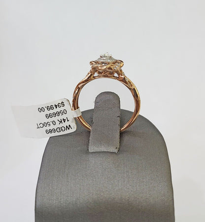 REAL 14k Rose Gold Diamond Ladies Ring Drop Shaped Women Engagement Wedding - Reva Jeweler