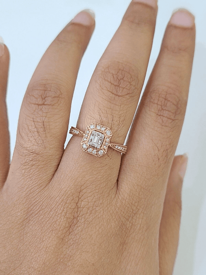 REAL 14k Rose Gold Diamond Ladies Ring Octagonal Shape Women Engagement Wedding - Reva Jeweler
