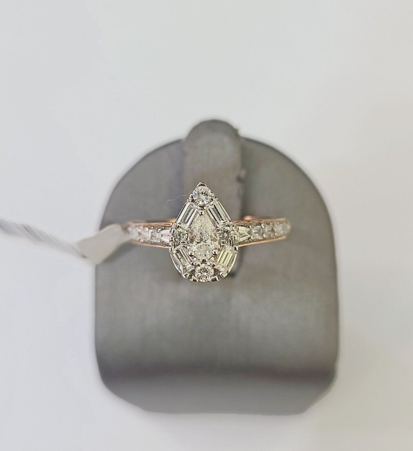 REAL 14k Rose Gold Diamond Ladies Ring Pear Shaped Women Engagement Wedding - Reva Jeweler